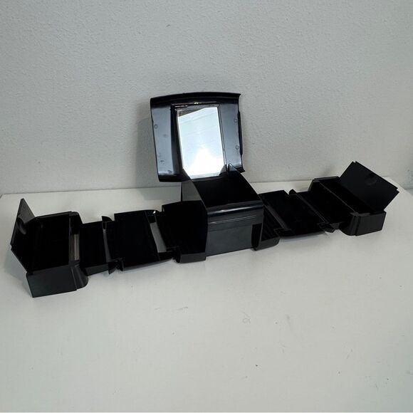Vintage The Jewel Kit Large Folding Black Jewelry Box Mirror 80s - Picture 2 of 10